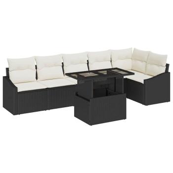 7-teiliges Garten-Sofa-Set mit Kissen Schwarz Poly-Rattan