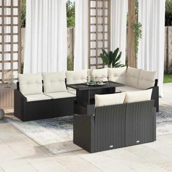ARDEBO.de - Gartensofa-set 9 stk. Schwarz und Creme Poly-Rattan