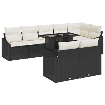 Gartensofa-set 9 stk. Schwarz und Creme Poly-Rattan