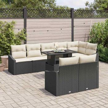Gartensofa-set 9 stk. Schwarz und Creme Poly-Rattan