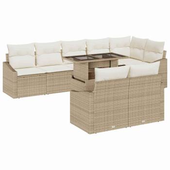 9-teilige Garten Sofa Set mit Kissen Beige Poly Rattan