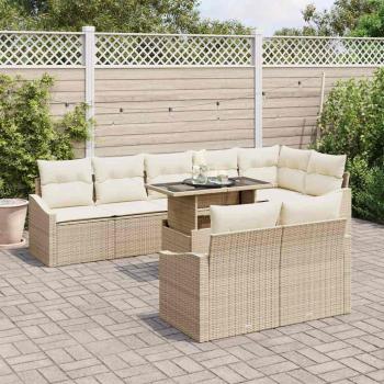 9-teilige Garten Sofa Set mit Kissen Beige Poly Rattan