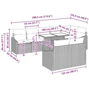 9-teiliges Garten-Sofaset mit Kissen Helles Grau Poly-Rattan