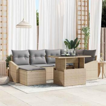 ARDEBO.de - 7-teiliges Garten-Sofaset mit Kissen Beige Poly-Rattan
