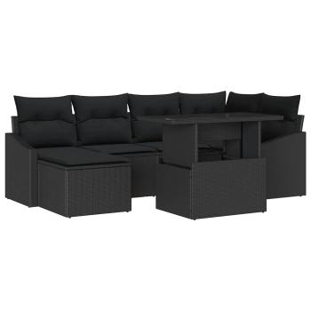 7-teiliges Garten Sofa Set mit Kissen Schwarzes Poly Rattan