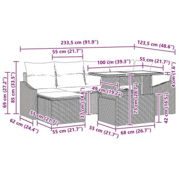 7-teiliges Garten Sofa Set mit Kissen Schwarzes Poly Rattan