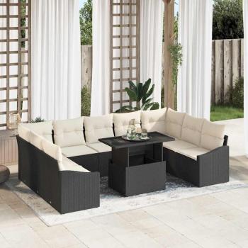 ARDEBO.de - 10-teiliges Garten Sofa Set mit Kissen Schwarz Poly Rattan