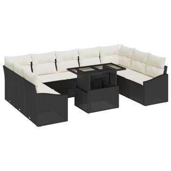 10-teiliges Garten Sofa Set mit Kissen Schwarz Poly Rattan