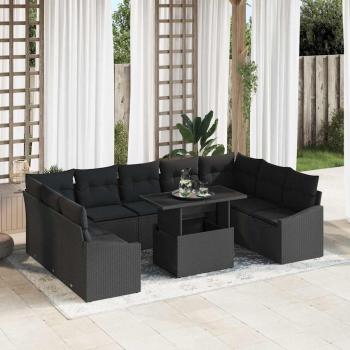 ARDEBO.de - 10-teiliges Garten Sofa Set mit Kissen Schwarz Poly Rattan
