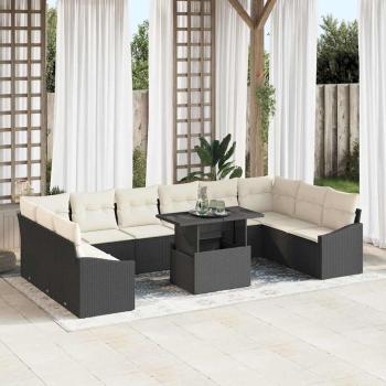 ARDEBO.de - 11-teiliges Garten Sofa Set mit Kissen Schwarz Poly-Rattan