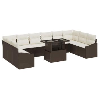 11-teiliges Garten Sofa Set mit Kissen Braunes Poly Rattan