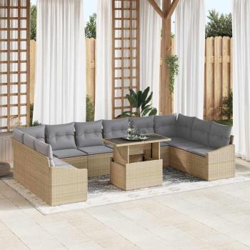 ARDEBO.de - 11-teiliges Garten-Sofa-Set mit Kissen Beige Poly Rattan