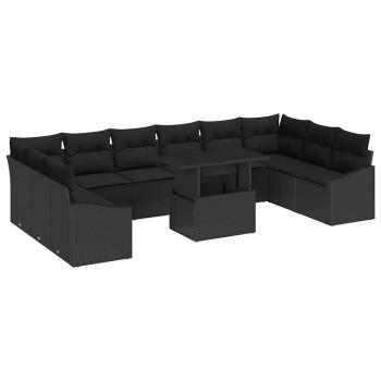 11-teiliges Garten-Sofa-Set mit Kissen in Schwarz aus Poly-Rattan
