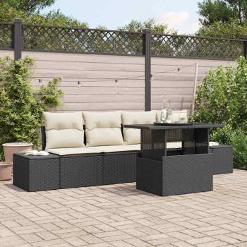 ARDEBO.de - 5-teiliges Garten-Sofa-Set mit Kissen Schwarz Poly-Rattan