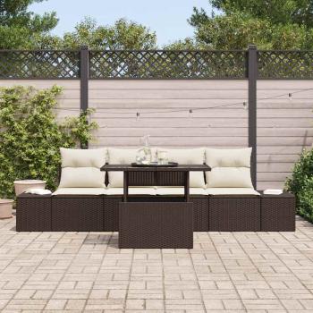 5-teiliges Garten-Sofa-Set mit Kissen Braun Poly Rattan