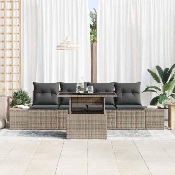 5-teiliges Garten-Sofa-Set mit Kissen Grau Poly Rattan