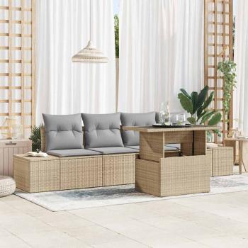 ARDEBO.de - 5-teiliges Garten-Sofa-Set mit Kissen - Beiges Poly-Rattan