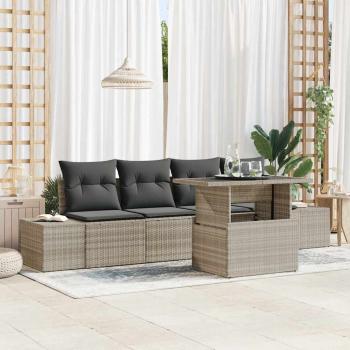 ARDEBO.de - 5-teiliges Garten Sofa Set mit Kissen Hellgrau Poly Rattan