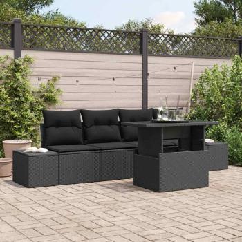 ARDEBO.de - 5-teiliges Garten-Sofa-Set mit Kissen Schwarz Poly Rattan