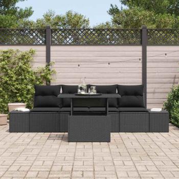 5-teiliges Garten-Sofa-Set mit Kissen Schwarz Poly Rattan