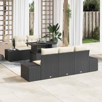 ARDEBO.de - 6-teiliges Garten-Sofa-Set mit Kissen in Schwarz Poly-Rattan