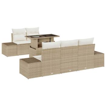 6-teiliges Garten Sofa Set mit Kissen Beiges Poly Rattan