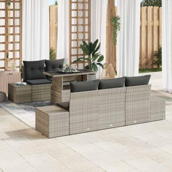 ARDEBO.de - 6-teiliges Garten-Sofa-Set mit Kissen in Hellgrau aus Poly-Rattan
