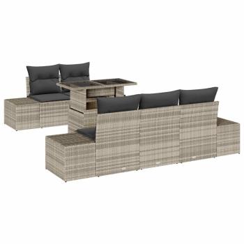 6-teiliges Garten-Sofa-Set mit Kissen in Hellgrau aus Poly-Rattan