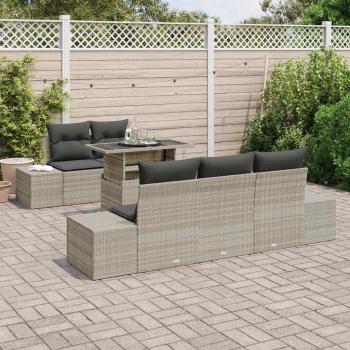 6-teiliges Garten-Sofa-Set mit Kissen in Hellgrau aus Poly-Rattan