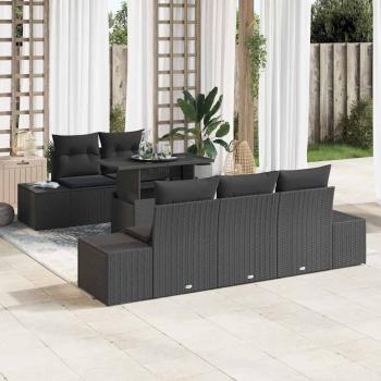 ARDEBO.de - 6-teiliges Garten Sofa Set mit Kissen Schwarz Poly Rattan