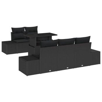6-teiliges Garten Sofa Set mit Kissen Schwarz Poly Rattan