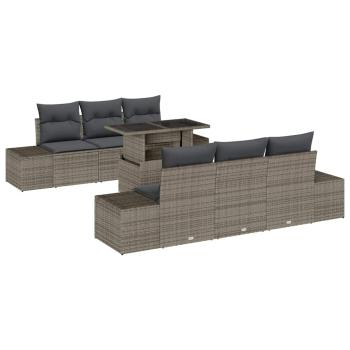 7-teiliges Garten-Sofa-Set mit Kissen Grau Poly-Rattan