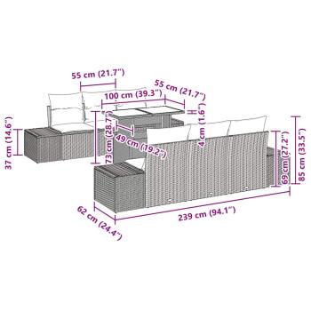 7-teiliges Garten-Sofa-Set mit Kissen Grau Poly-Rattan