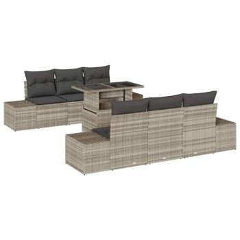 7-teiliges Garten-Sofa-Set mit Kissen in Hellgrauem Poly-Rattan