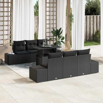 ARDEBO.de - 7-teiliges Garten Sofa Set mit Kissen Schwarz Poly-Rattan