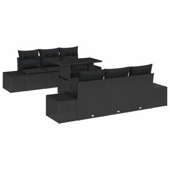 7-teiliges Garten Sofa Set mit Kissen Schwarz Poly-Rattan