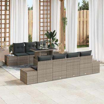 ARDEBO.de - 8-teiliges Garten-Sofa-Set mit Kissen Grau Poly-Rattan