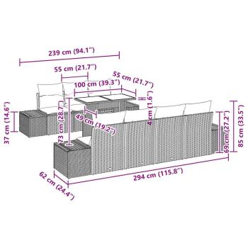 8-teiliges Garten-Sofa-Set mit Kissen Grau Poly-Rattan