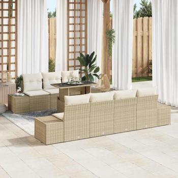 ARDEBO.de - 8-teiliges Garten Sofa Set mit Kissen Beige Poly Rattan