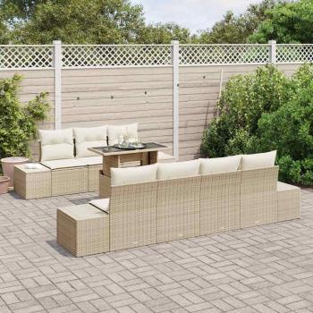 8-teiliges Garten Sofa Set mit Kissen Beige Poly Rattan