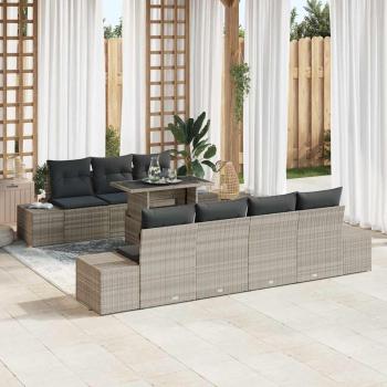 ARDEBO.de - 8-teiliges Garten-Sofa-Set mit Kissen in Naturgrau, Poly-Rattan