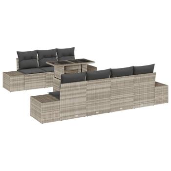 8-teiliges Garten-Sofa-Set mit Kissen in Naturgrau, Poly-Rattan