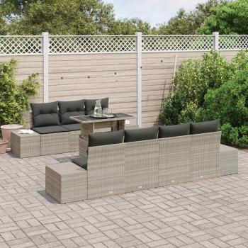 8-teiliges Garten-Sofa-Set mit Kissen in Naturgrau, Poly-Rattan