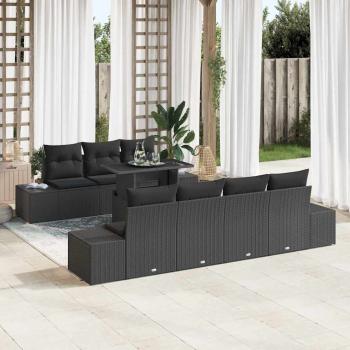 ARDEBO.de - 8-teiliges Garten Sofa Set mit Kissen Schwarz Poly Rattan