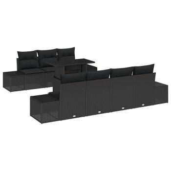 8-teiliges Garten Sofa Set mit Kissen Schwarz Poly Rattan