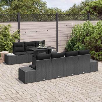 8-teiliges Garten Sofa Set mit Kissen Schwarz Poly Rattan