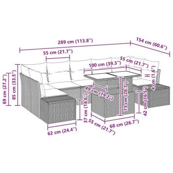 8 teilige Garten Sofa Set mit Kissen Braunes Poly Rattan