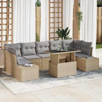 ARDEBO.de - 8-teiliges Garten-Sofaset mit Kissen Beige Poly-Rattan