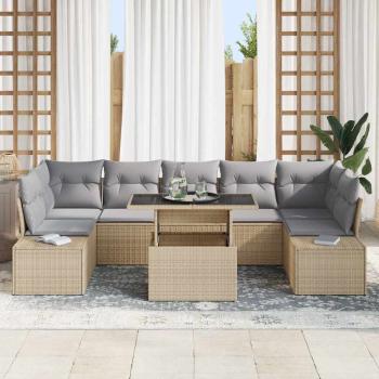 8-teiliges Garten-Sofaset mit Kissen Beige Poly-Rattan