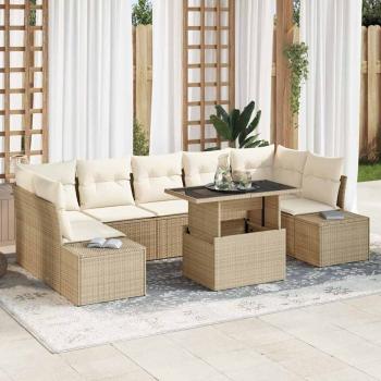ARDEBO.de - 8-teiliges Garten Sofa Set mit Kissen Beige Poly Rattan